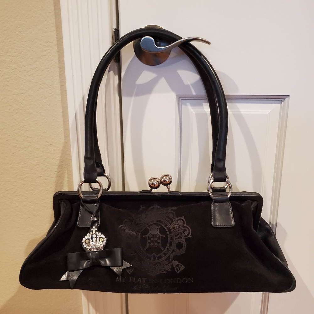My Flat in London Black Suede Satchel Handbag